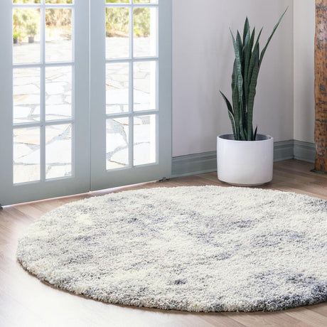 Pebble Gray 6' 1 x 6' 1 Soft Touch Shag Round Area Rug Thick Soft Touch Fluffy & Plush Shaggy Pile