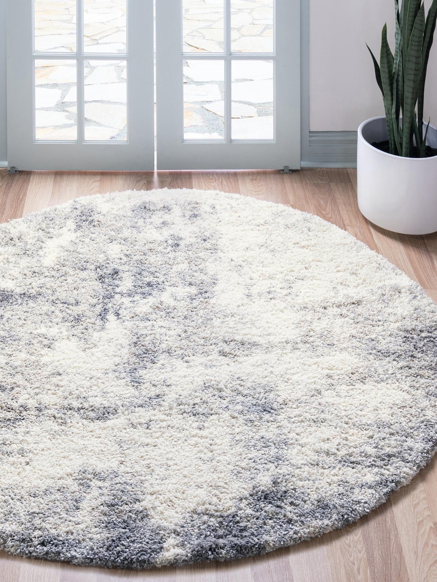 Pebble Gray 3' 3 x 3' 3 Soft Touch Shag Round Area Rug Thick Soft Touch Fluffy & Plush Shaggy Pile 100% Polypropylene Unique Carpet for Modern Home Interiors for Sale at Rug Engine