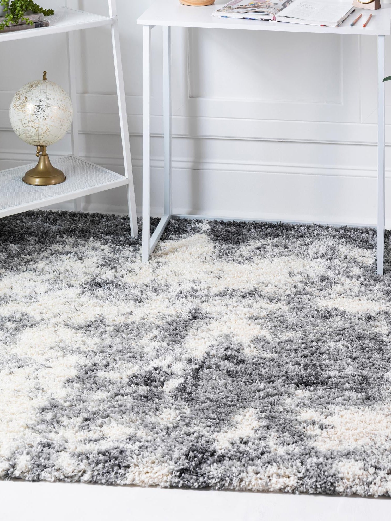 Smoke Gray 5' 3 x 5' 3 Soft Touch Shag Square Area Rug Thick Soft Touch Fluffy & Plush Shaggy Pile 100% Polypropylene Unique Carpet for Modern Home Interiors for Sale at Rug Engine