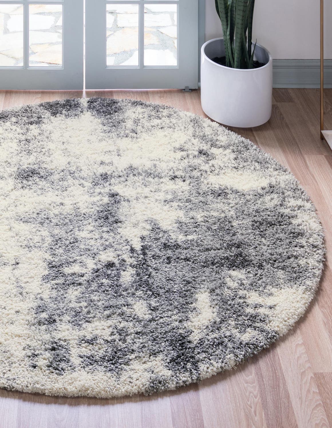 Smoke Gray 6' 1 x 6' 1 Soft Touch Shag Round Area Rug Thick Soft Touch Fluffy & Plush Shaggy Pile 100% Polypropylene Unique Carpet for Modern Home Interiors for Sale at Rug Engine