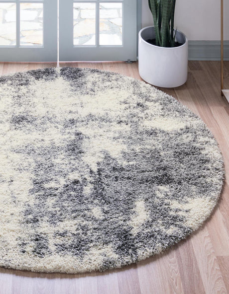 Smoke Gray 7' 10 x 7' 10 Soft Touch Shag Round Area Rug Thick Soft Touch Fluffy & Plush Shaggy Pile