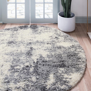 Smoke Gray 7' 10 x 7' 10 Soft Touch Shag Round Area Rug Thick Soft Touch Fluffy & Plush Shaggy Pile