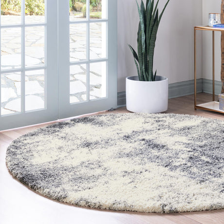 Smoke Gray 4' 1 x 4' 1 Soft Touch Shag Round Area Rug Thick Soft Touch Fluffy & Plush Shaggy Pile 100% Polypropylene Unique Carpet for Modern Home Interiors for Sale at Rug Engine