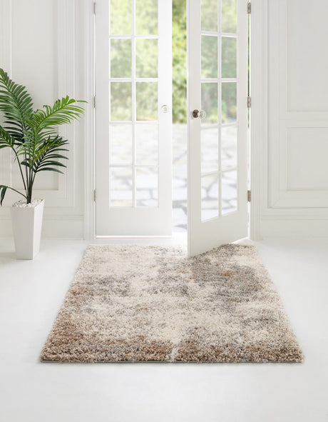 Khaki 7' 10 x 7' 10 Soft Touch Shag Square Area Rug Thick Soft Touch Fluffy & Plush Shaggy Pile