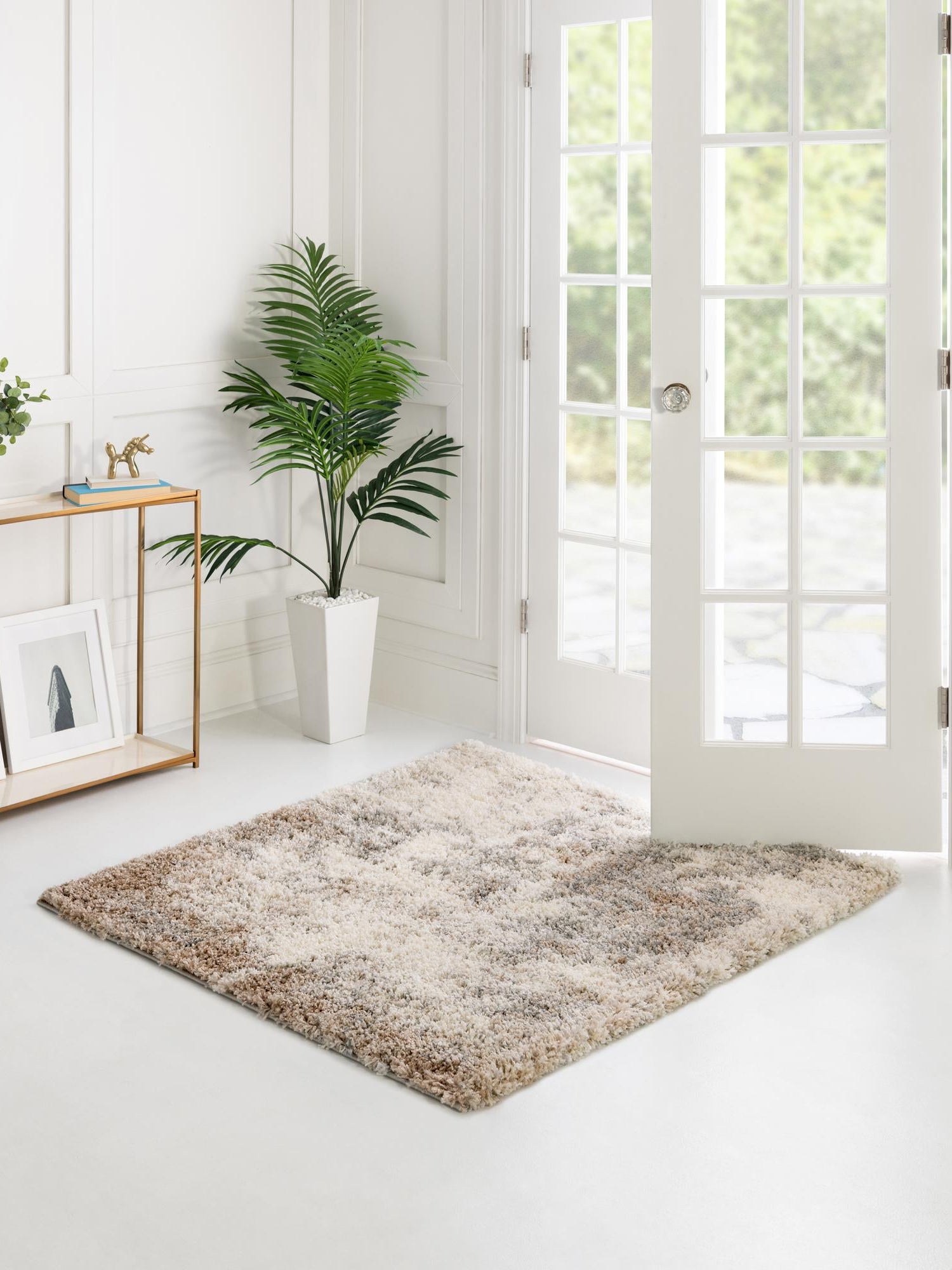 Khaki 7' 10 x 7' 10 Soft Touch Shag Square Area Rug Thick Soft Touch Fluffy & Plush Shaggy Pile 100% Polypropylene Unique Carpet for Modern Home Interiors for Sale at Rug Engine
