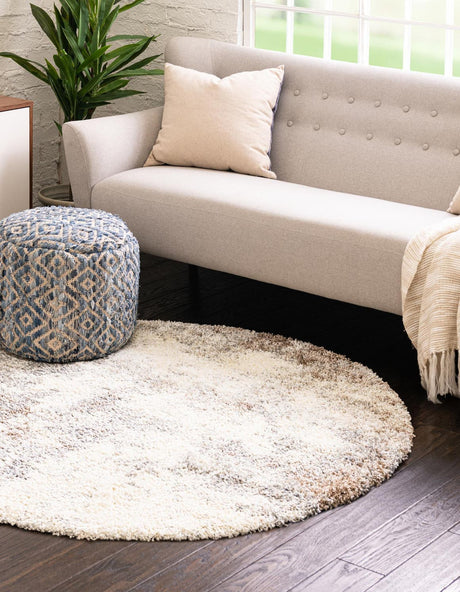 Khaki 4' 1 x 4' 1 Soft Touch Shag Round Area Rug Thick Soft Touch Fluffy & Plush Shaggy Pile