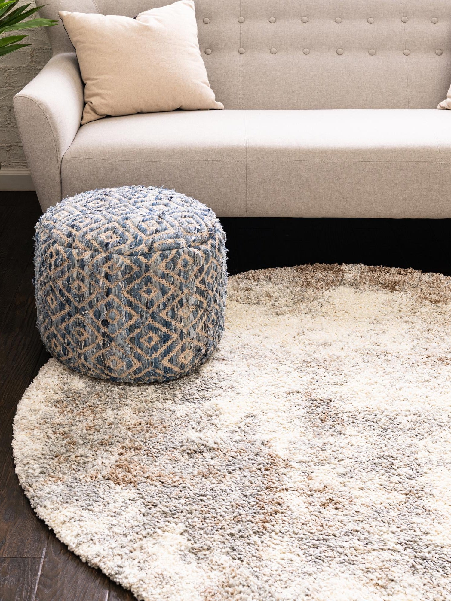 Khaki 7' 10 x 7' 10 Soft Touch Shag Round Area Rug Thick Soft Touch Fluffy & Plush Shaggy Pile 100% Polypropylene Unique Carpet for Modern Home Interiors for Sale at Rug Engine