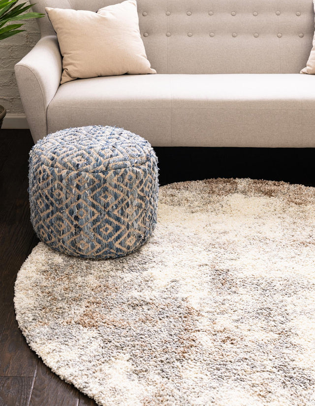 Khaki 4' 1 x 4' 1 Soft Touch Shag Round Area Rug Thick Soft Touch Fluffy & Plush Shaggy Pile