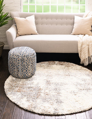 Khaki 7' 10 x 7' 10 Soft Touch Shag Round Area Rug Thick Soft Touch Fluffy & Plush Shaggy Pile