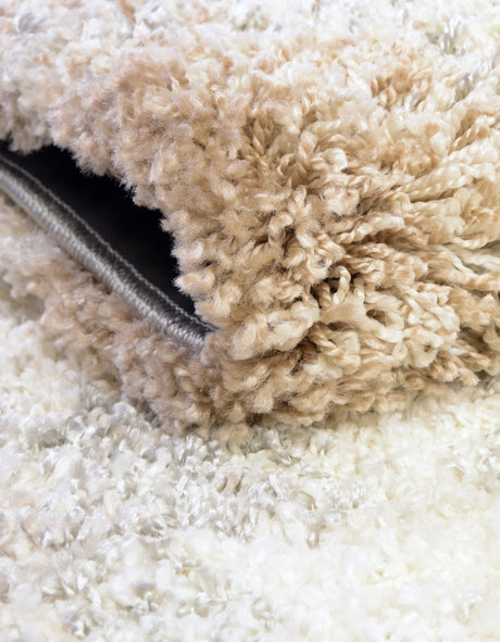 Khaki 7' 10 x 7' 10 Soft Touch Shag Round Area Rug Thick Soft Touch Fluffy & Plush Shaggy Pile 100% Polypropylene Unique Carpet for Modern Home Interiors for Sale at Rug Engine