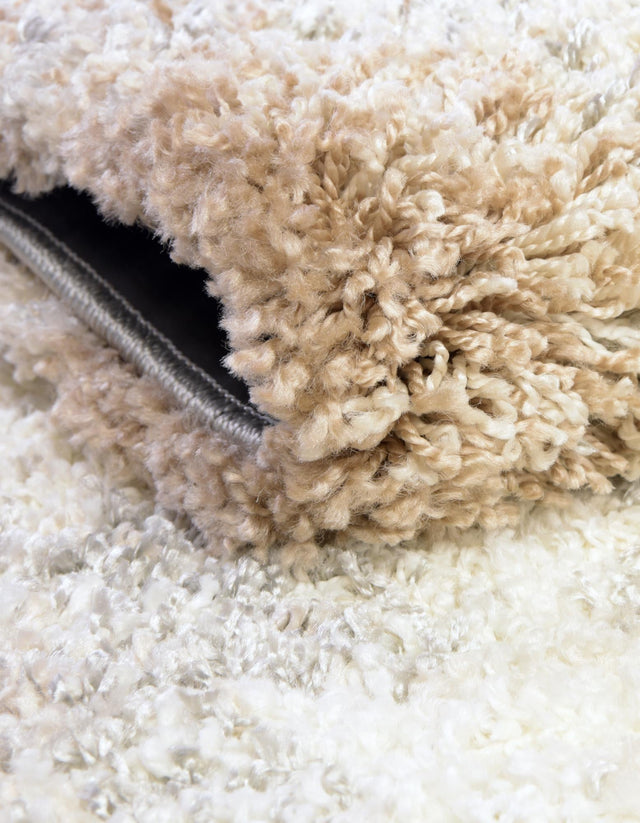Khaki 7' 10 x 7' 10 Soft Touch Shag Round Area Rug Thick Soft Touch Fluffy & Plush Shaggy Pile