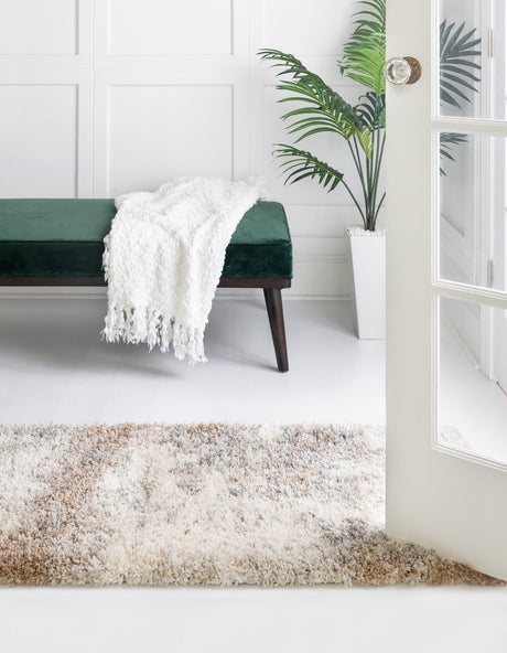 Khaki 2' 7 x 10' Soft Touch Shag Runner Area Rug Thick Soft Touch Fluffy & Plush Shaggy Pile