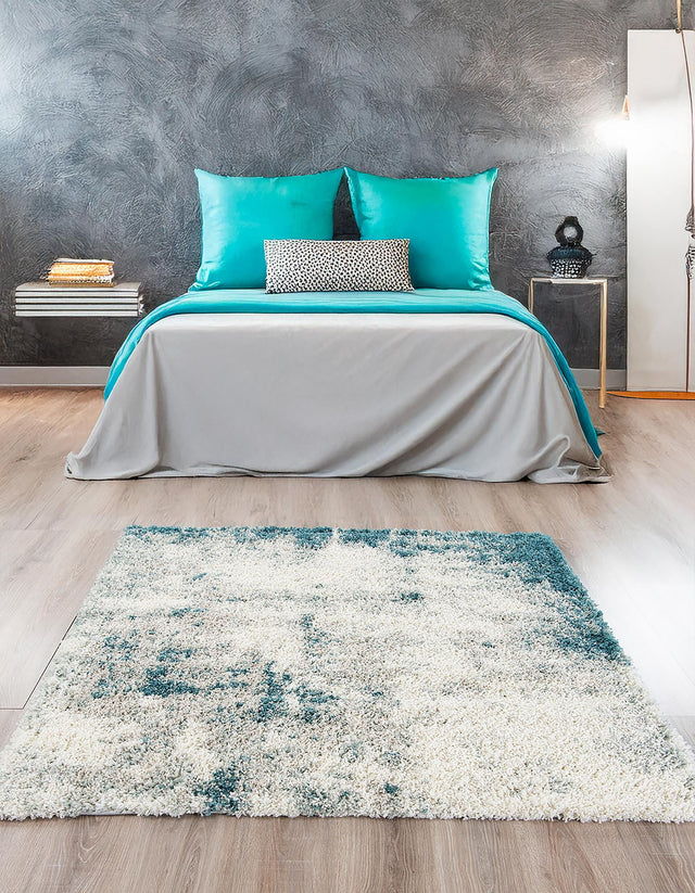 Sage Green 4' 1 x 4' 1 Soft Touch Shag Square Area Rug Thick Soft Touch Fluffy & Plush Shaggy Pile