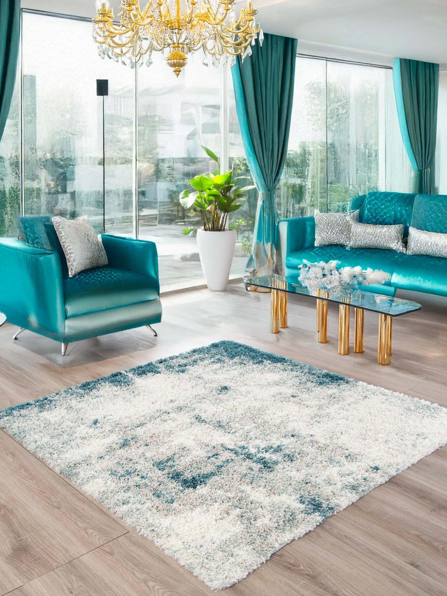 Sage Green 7' 10 x 7' 10 Soft Touch Shag Square Area Rug Thick Soft Touch Fluffy & Plush Shaggy Pile