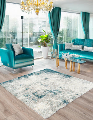 Sage Green 4' 1 x 4' 1 Soft Touch Shag Square Area Rug Thick Soft Touch Fluffy & Plush Shaggy Pile