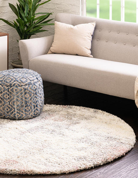 Pink 7' 10 x 7' 10 Soft Touch Shag Round Area Rug Thick Soft Touch Fluffy & Plush Shaggy Pile