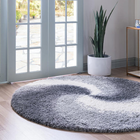 Smoke Gray 5' 3 x 5' 3 Soft Touch Shag Round Area Rug Thick Soft Touch Fluffy & Plush Shaggy Pile