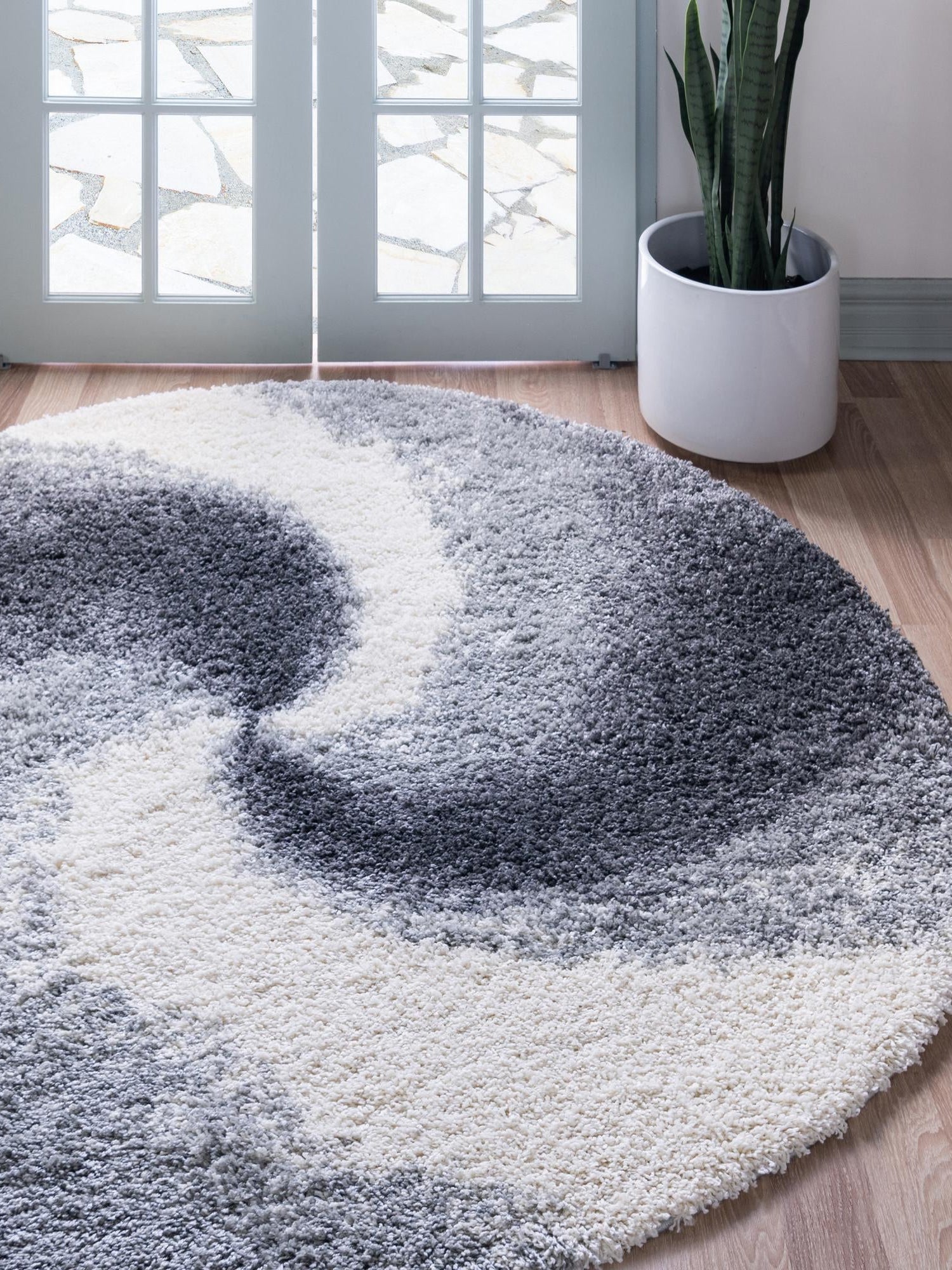 Smoke Gray 7' 10 x 7' 10 Soft Touch Shag Round Area Rug Thick Soft Touch Fluffy & Plush Shaggy Pile 100% Polypropylene Unique Carpet for Modern Home Interiors for Sale at Rug Engine