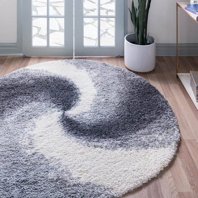 Smoke Gray 6' 1 x 6' 1 Soft Touch Shag Round Area Rug Thick Soft Touch Fluffy & Plush Shaggy Pile