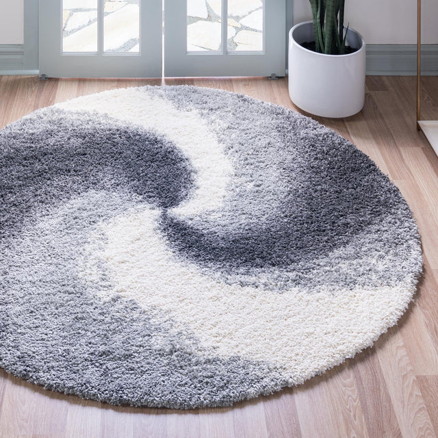 Smoke Gray 5' 3 x 5' 3 Soft Touch Shag Round Area Rug Thick Soft Touch Fluffy & Plush Shaggy Pile