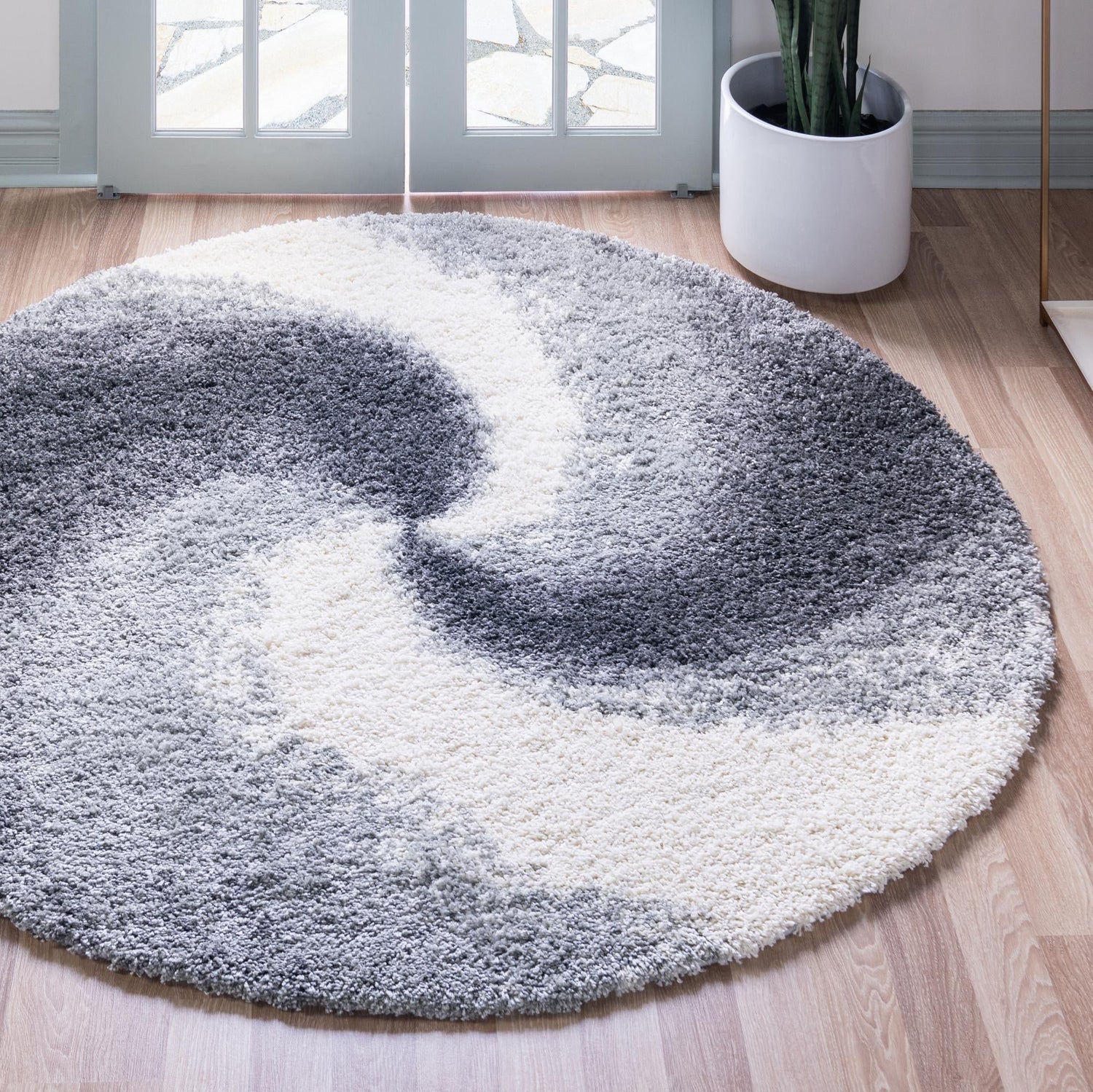 Smoke Gray 3' 3 x 3' 3 Soft Touch Shag Round Area Rug Thick Soft Touch Fluffy & Plush Shaggy Pile 100% Polypropylene Unique Carpet for Modern Home Interiors for Sale at Rug Engine