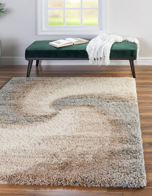 Khaki 2' x 3' 1 Soft Touch Shag Rectangle Area Rug Thick Soft Touch Fluffy & Plush Shaggy Pile