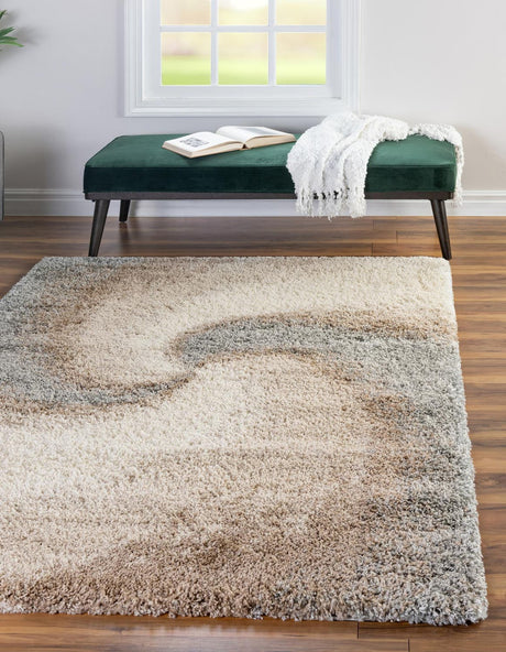 Khaki 2' x 3' 1 Soft Touch Shag Rectangle Area Rug Thick Soft Touch Fluffy & Plush Shaggy Pile