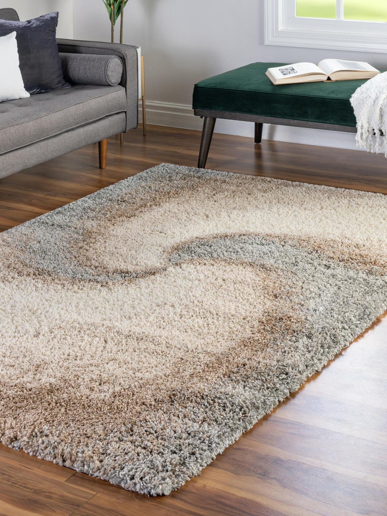 Khaki 4' 1 x 6' 1 Soft Touch Shag Rectangle Area Rug Thick Soft Touch Fluffy & Plush Shaggy Pile 100% Polypropylene Unique Carpet for Modern Home Interiors for Sale at Rug Engine
