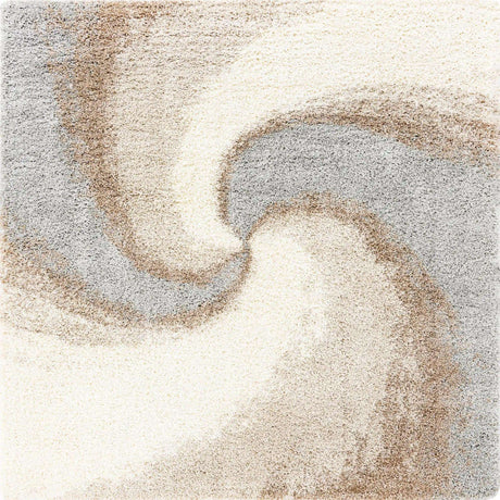 Khaki 7' 10 x 7' 10 Soft Touch Shag Square Area Rug Thick Soft Touch Fluffy & Plush Shaggy Pile