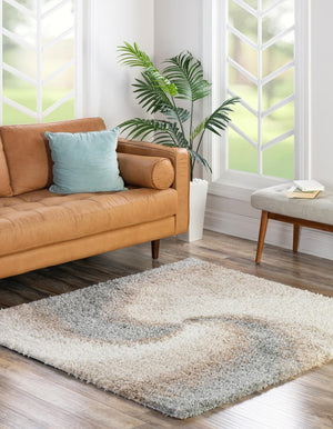 Khaki 7' 10 x 7' 10 Soft Touch Shag Square Area Rug Thick Soft Touch Fluffy & Plush Shaggy Pile