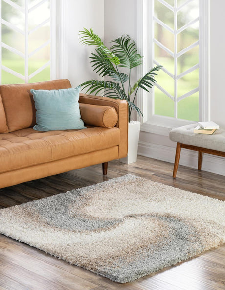 Khaki 7' 10 x 7' 10 Soft Touch Shag Square Area Rug Thick Soft Touch Fluffy & Plush Shaggy Pile