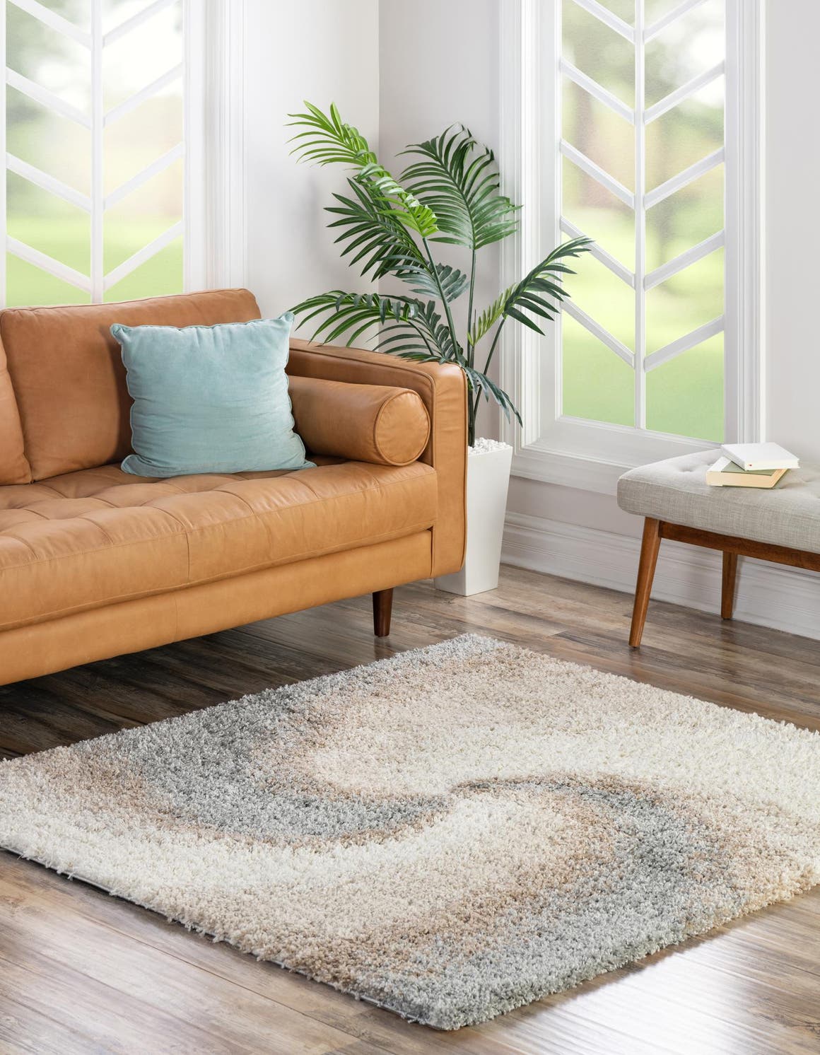 Khaki 4' 1 x 4' 1 Soft Touch Shag Square Area Rug Thick Soft Touch Fluffy & Plush Shaggy Pile 100% Polypropylene Unique Carpet for Modern Home Interiors for Sale at Rug Engine