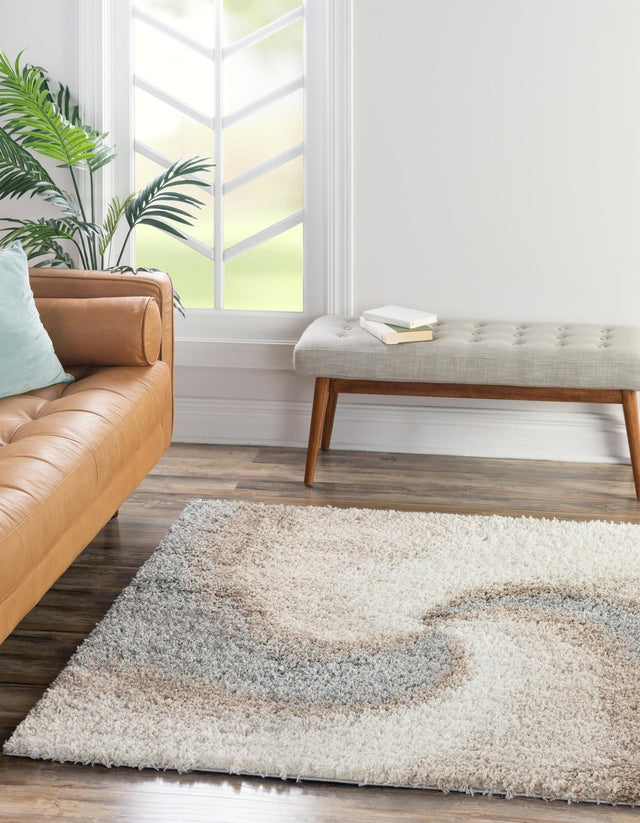 Khaki 7' 10 x 7' 10 Soft Touch Shag Square Area Rug Thick Soft Touch Fluffy & Plush Shaggy Pile