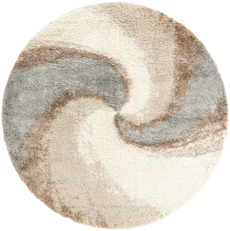 Khaki 7' 10 x 7' 10 Soft Touch Shag Round Area Rug Thick Soft Touch Fluffy & Plush Shaggy Pile