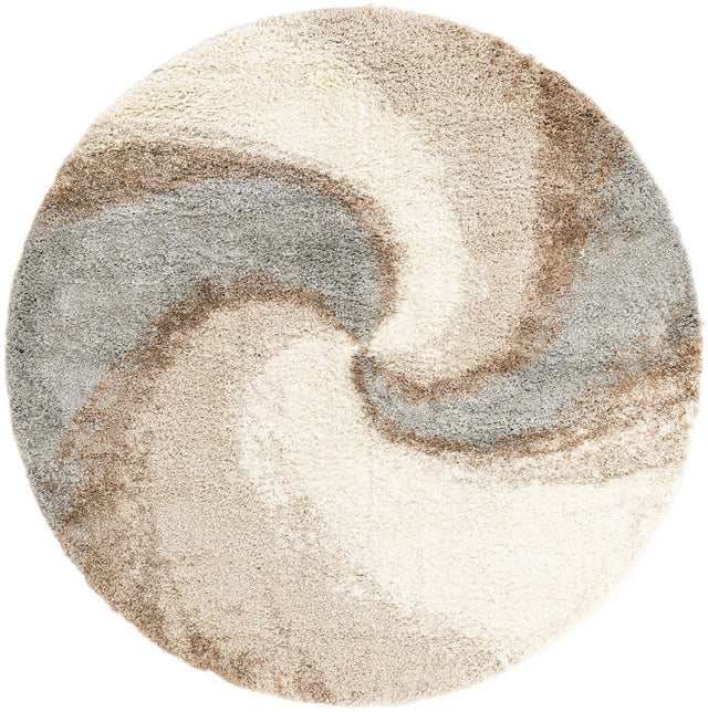 Khaki 7' 10 x 7' 10 Soft Touch Shag Round Area Rug Thick Soft Touch Fluffy & Plush Shaggy Pile