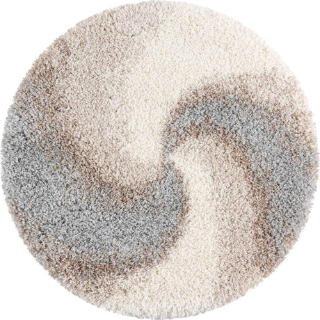 Khaki 3' 3 x 3' 3 Soft Touch Shag Round Area Rug Thick Soft Touch Fluffy & Plush Shaggy Pile