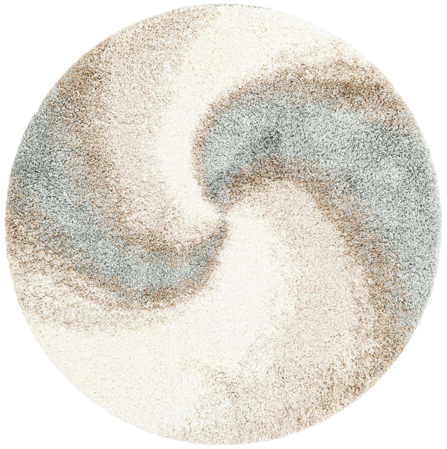 Khaki 5' 3 x 5' 3 Soft Touch Shag Round Area Rug Thick Soft Touch Fluffy & Plush Shaggy Pile