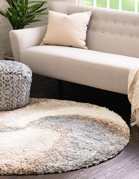 Khaki 3' 3 x 3' 3 Soft Touch Shag Round Area Rug Thick Soft Touch Fluffy & Plush Shaggy Pile