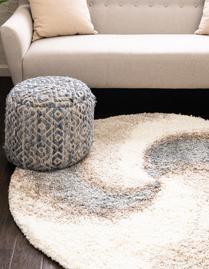 Khaki 3' 3 x 3' 3 Soft Touch Shag Round Area Rug Thick Soft Touch Fluffy & Plush Shaggy Pile
