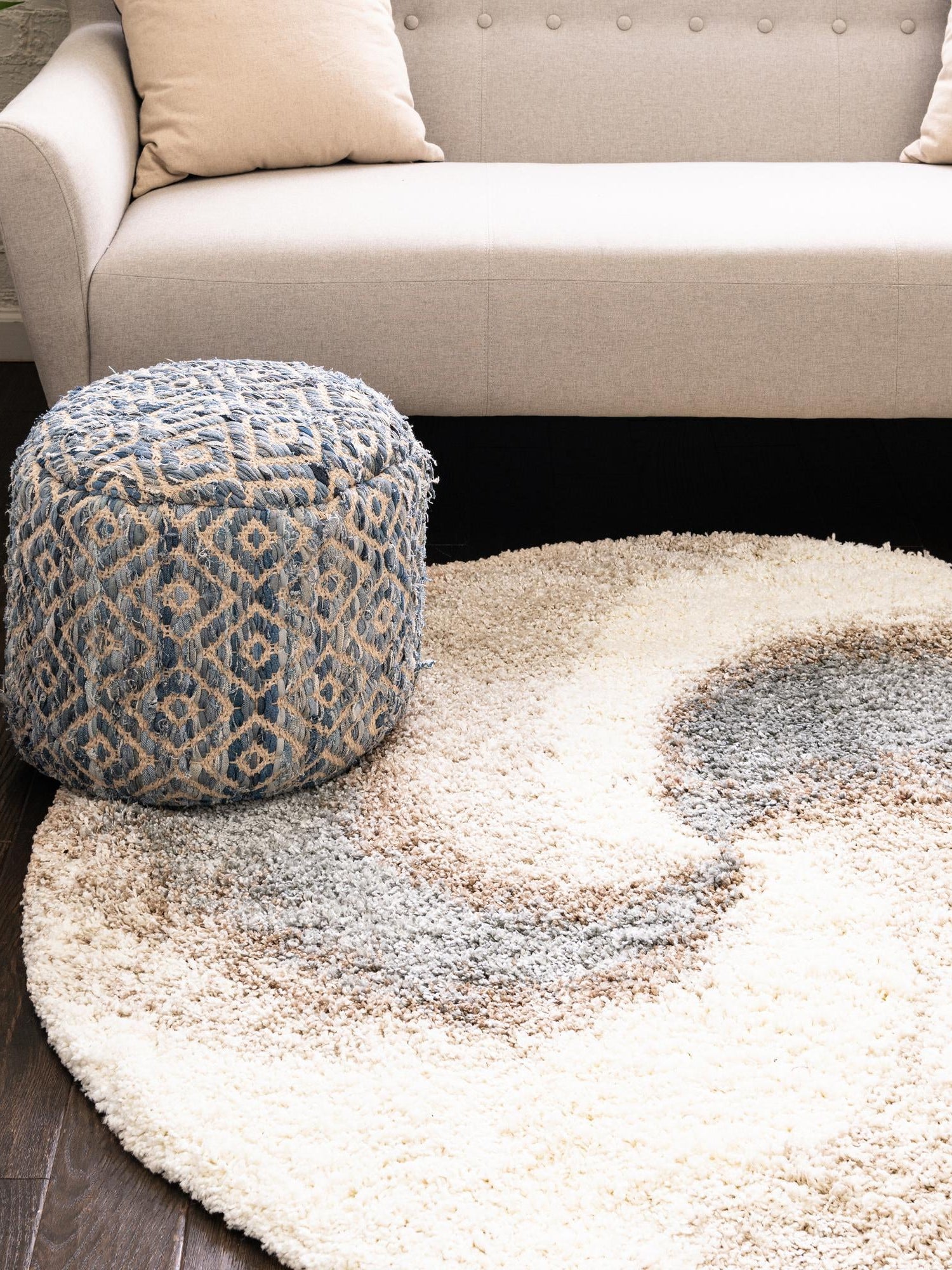 Khaki 7' 10 x 7' 10 Soft Touch Shag Round Area Rug Thick Soft Touch Fluffy & Plush Shaggy Pile 100% Polypropylene Unique Carpet for Modern Home Interiors for Sale at Rug Engine