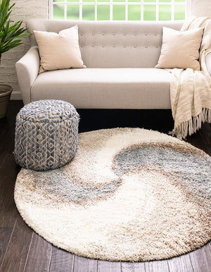 Khaki 3' 3 x 3' 3 Soft Touch Shag Round Area Rug Thick Soft Touch Fluffy & Plush Shaggy Pile