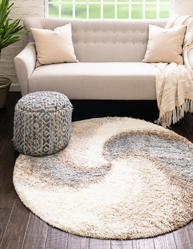 Khaki 3' 3 x 3' 3 Soft Touch Shag Round Area Rug Thick Soft Touch Fluffy & Plush Shaggy Pile