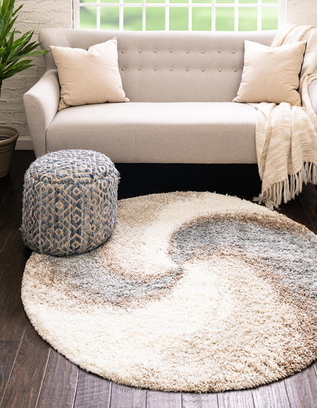 Khaki 4' 1 x 4' 1 Soft Touch Shag Round Area Rug Thick Soft Touch Fluffy & Plush Shaggy Pile 100% Polypropylene Unique Carpet for Modern Home Interiors for Sale at Rug Engine
