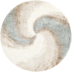 Khaki 6' 1 x 6' 1 Soft Touch Shag Round Area Rug Thick Soft Touch Fluffy & Plush Shaggy Pile