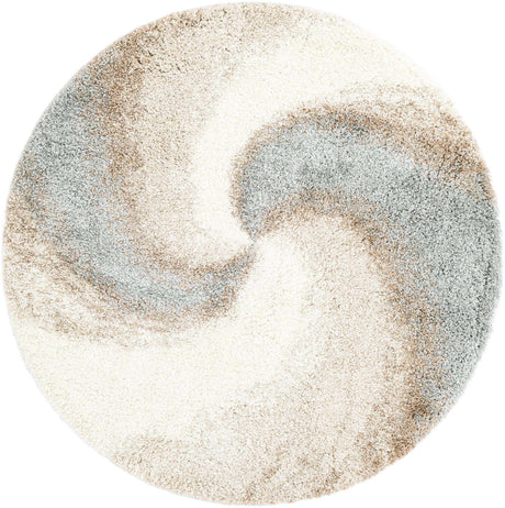 Khaki 6' 1 x 6' 1 Soft Touch Shag Round Area Rug Thick Soft Touch Fluffy & Plush Shaggy Pile