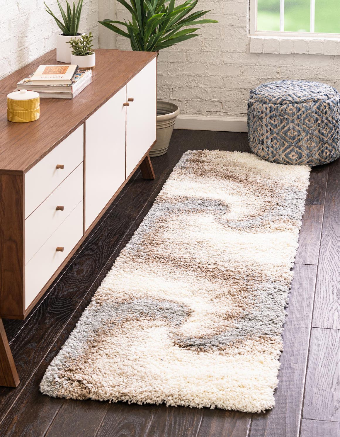 Khaki 2' x 6' 7 Soft Touch Shag Runner Area Rug Thick Soft Touch Fluffy & Plush Shaggy Pile 100% Polypropylene Unique Carpet for Modern Home Interiors for Sale at Rug Engine