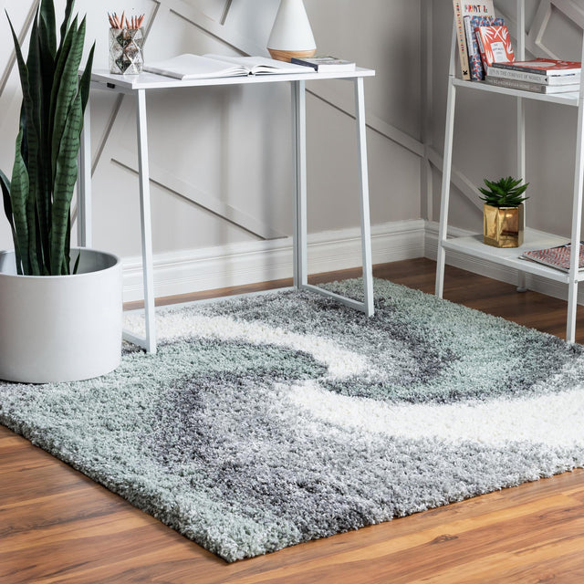 Sage Green 4' 1 x 4' 1 Soft Touch Shag Square Area Rug Thick Soft Touch Fluffy & Plush Shaggy Pile