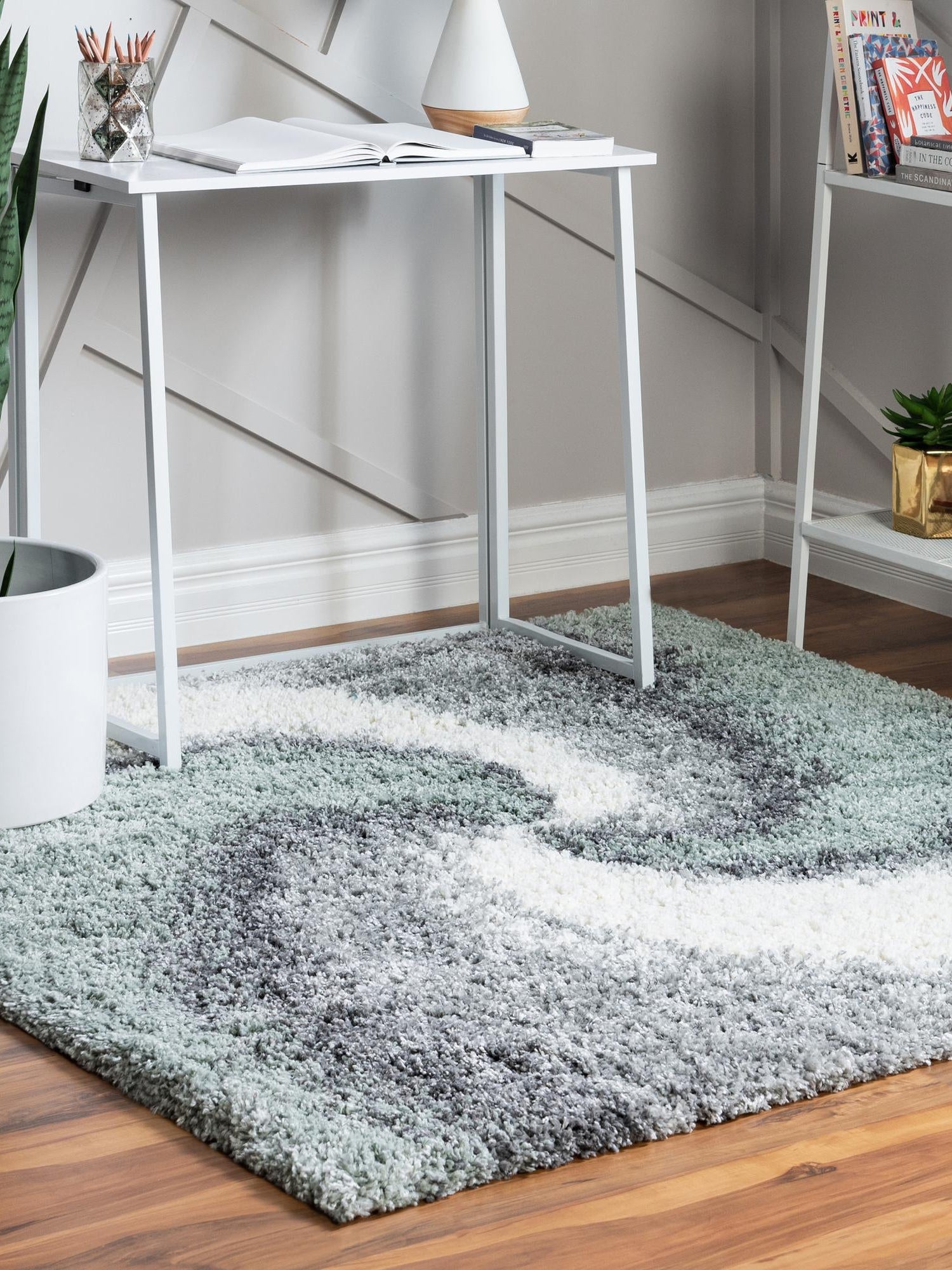 Sage Green 7' 10 x 7' 10 Soft Touch Shag Square Area Rug Thick Soft Touch Fluffy & Plush Shaggy Pile 100% Polypropylene Unique Carpet for Modern Home Interiors for Sale at Rug Engine