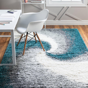 Turquoise 9' 10 x 13' 1 Soft Touch Shag Rectangle Area Rug Thick Soft Touch Fluffy & Plush Shaggy Pile