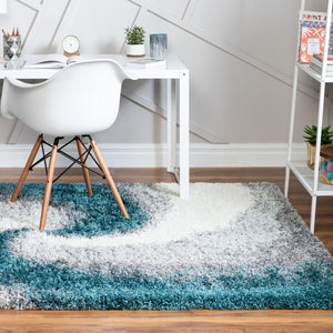 Turquoise 9' 10 x 13' 1 Soft Touch Shag Rectangle Area Rug Thick Soft Touch Fluffy & Plush Shaggy Pile